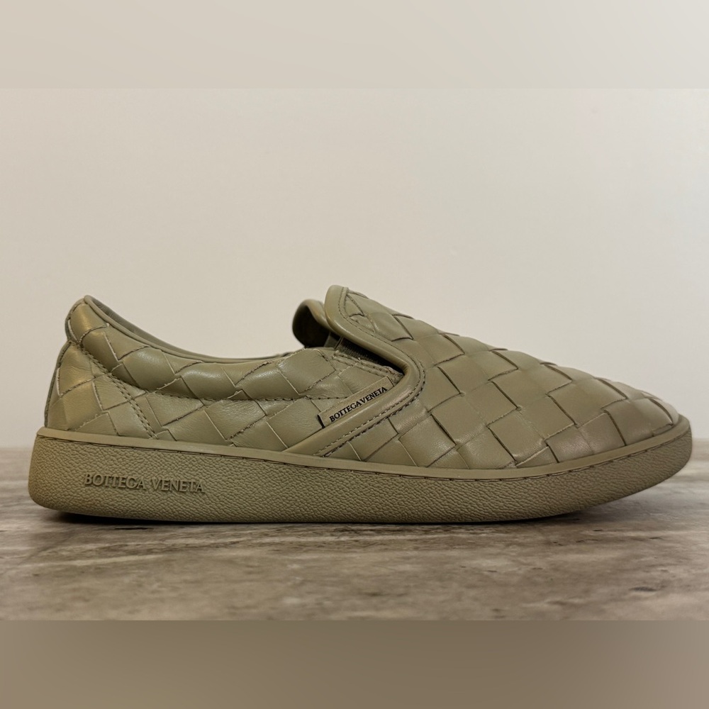 BOTTEGA VENETA SAWYER SNEAKERS 38/ 8 $1050 TRAVERTINE INTRECCIATO WOVEN LEATHER
